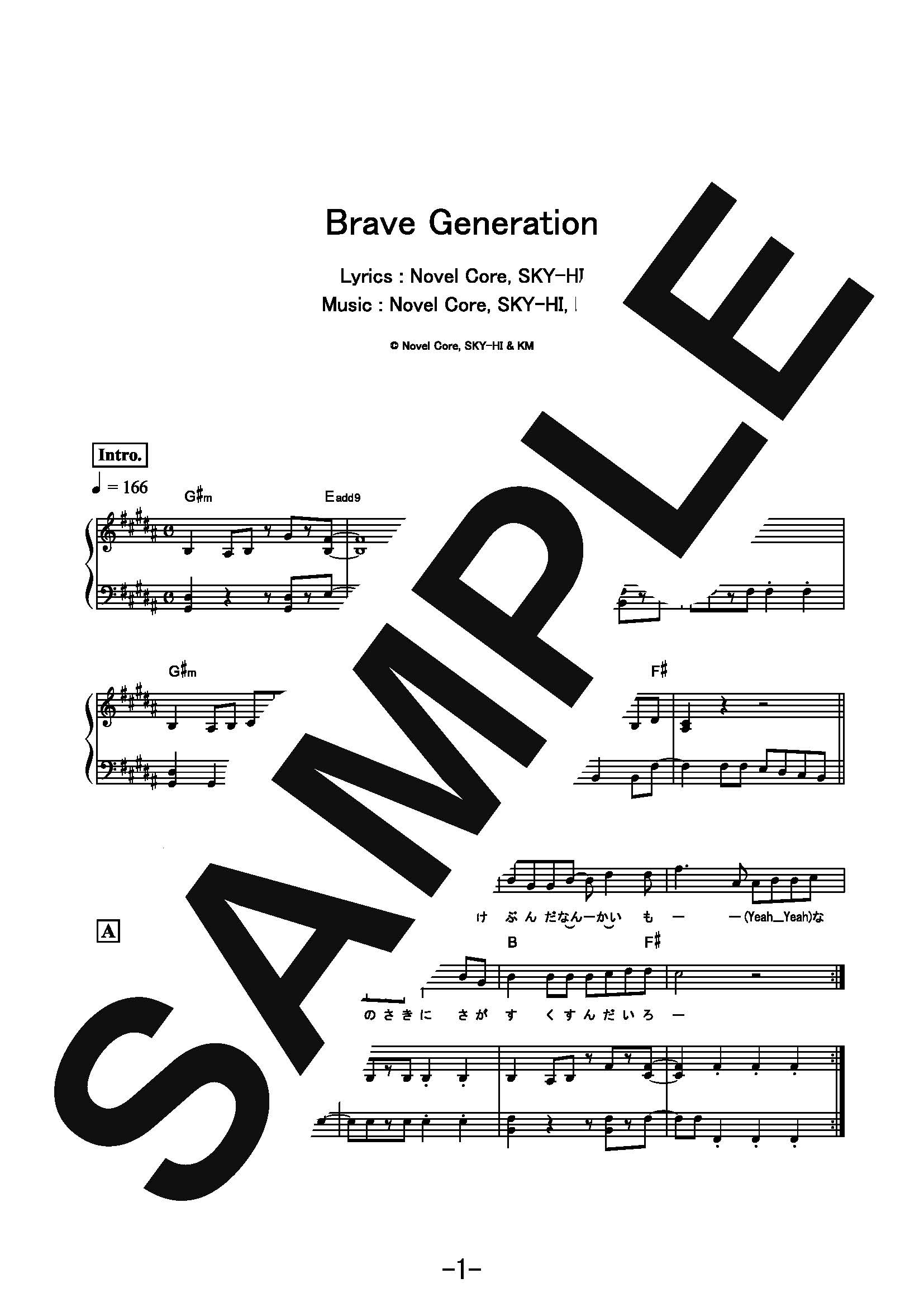 【楽譜】Brave Generation/BE:FIRST (ピアノ&ヴォーカル)