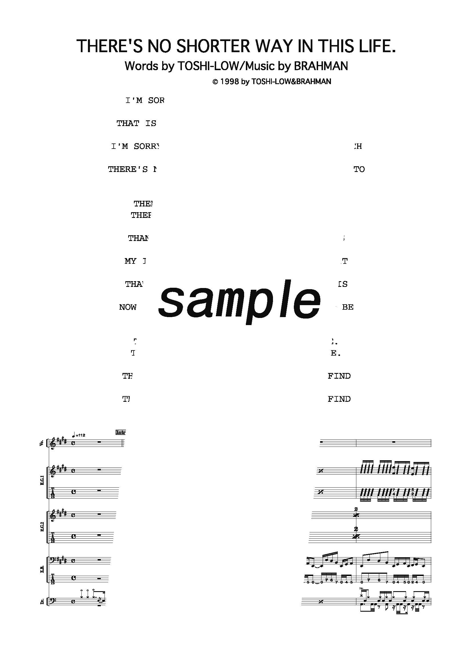 【楽譜】THERE’S NO SHORTER WAY IN THIS LIFE.／BRAHMAN(バンドス…