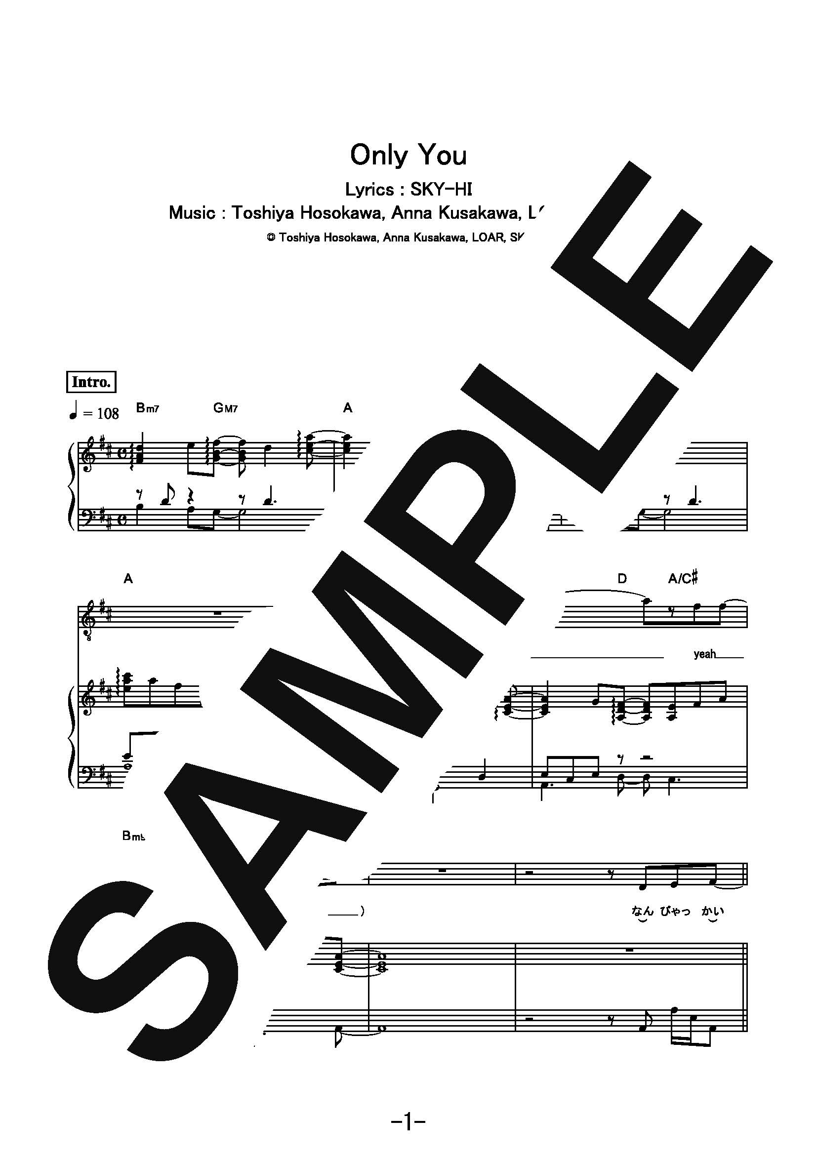 【楽譜】Only You／MAZZEL (ピアノ＆ヴォーカル)